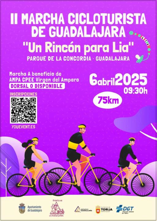 II Marcha Cicloturista de Guadalajara, Un Rincón para Lia, Parque de la Concordia. Marcha a beneficio de AMPA CPEE Virgen del Amparo Dorsal o disponible, 6 abril de 2025 a las 09:30h, 75 km.