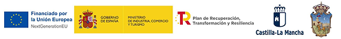 Logotipos de Financiado por la Unión Europea, Next Generation EU, Ministerio de Industria y Turismo, Plan de Recuperación Transformación y Resiliencia, Castilla - La Mancha y Ayuntamiento de Guadalajara